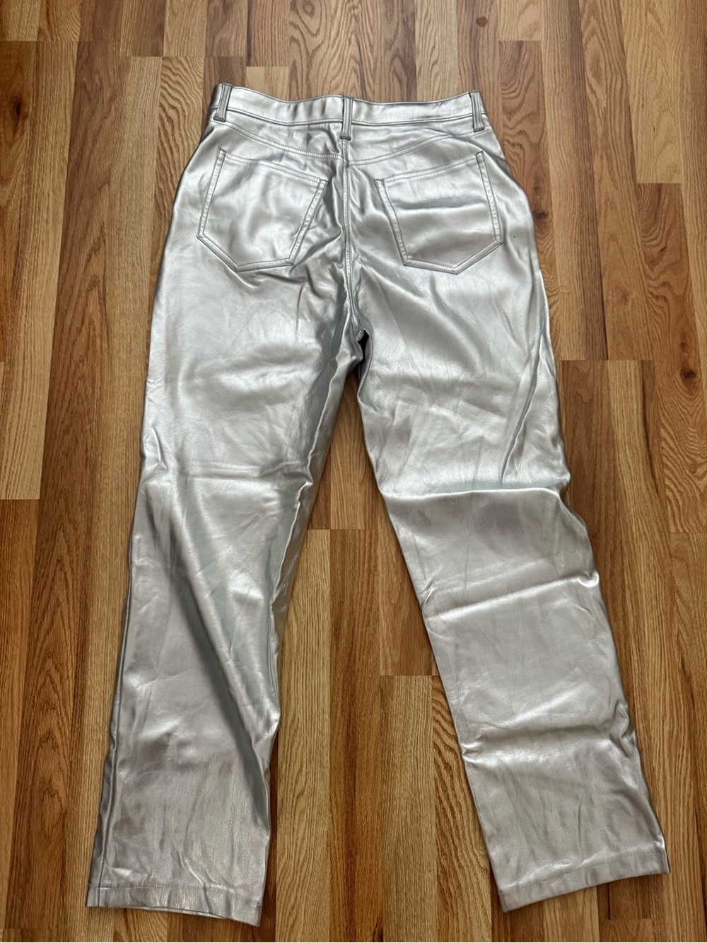 Metallic Silver Vegan Leather Straight Leg Pants